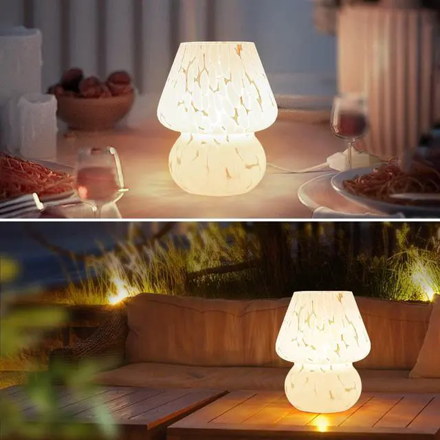 Alt view image 5 of 6 - Mushroom Lamp Small Bedside Table Lamp-Nightstand Nightlight Dimmable Stepless, Translucent Glass White Desk Lamp for Bedroom Dorm Living Kitchen, Murano Style Aesthetic Cute Home Decor