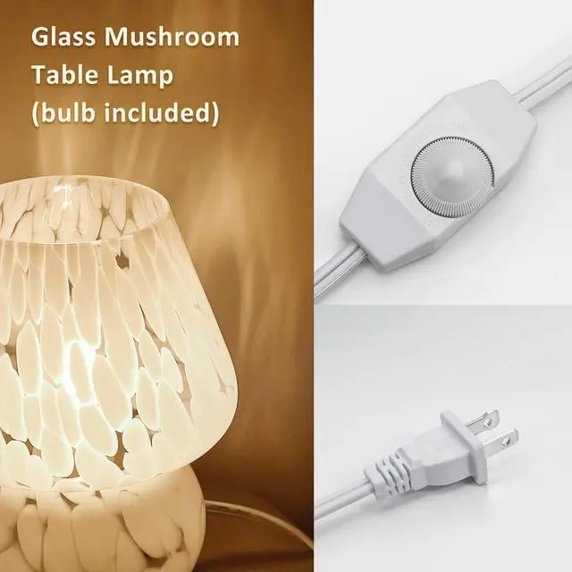 Alt view image 3 of 6 - Mushroom Lamp Small Bedside Table Lamp-Nightstand Nightlight Dimmable Stepless, Translucent Glass White Desk Lamp for Bedroom Dorm Living Kitchen, Murano Style Aesthetic Cute Home Decor