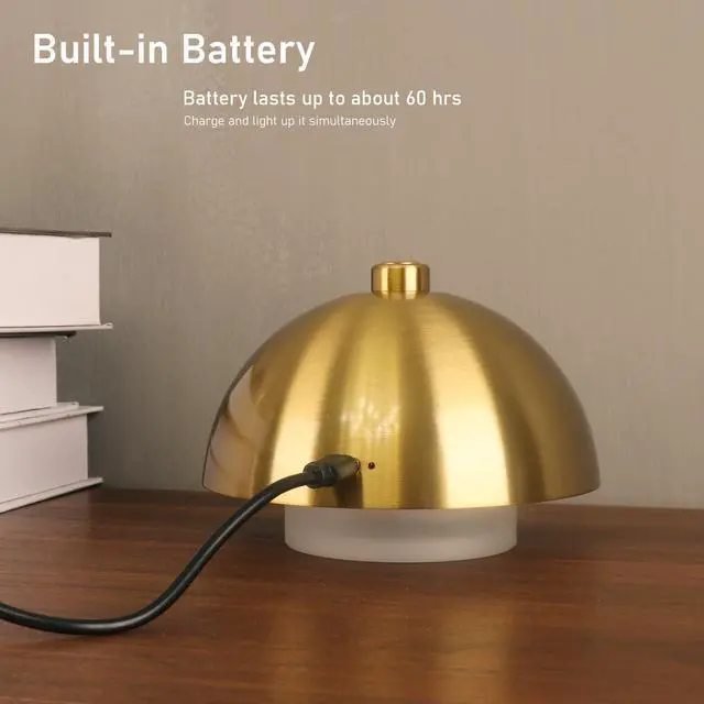 Alt view image 3 of 7 - Modern Table Lamp Cordless Portable Desk Lamp, 2700K Stepless Dimming Rechargeable Battery Operated LED Lights for Bedroom, USB-C Charging, Restaurant/Bar/Night Light/Gifts (Antique Brass)