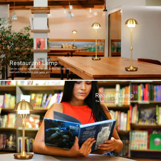 Alt view image 4 of 7 - Modern Table Lamp Cordless Portable Desk Lamp, 2700K Stepless Dimming Rechargeable Battery Operated LED Lights for Bedroom, USB-C Charging, Restaurant/Bar/Night Light/Gifts (Antique Brass)