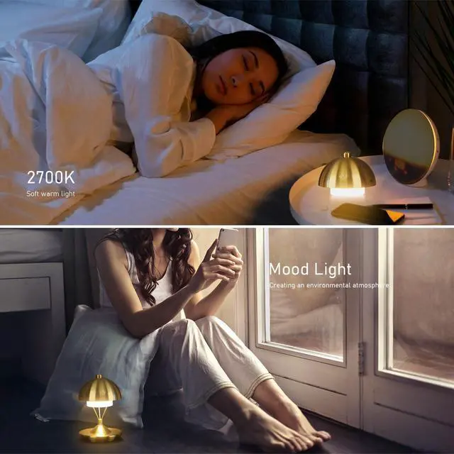 Alt view image 6 of 7 - Modern Table Lamp Cordless Portable Desk Lamp, 2700K Stepless Dimming Rechargeable Battery Operated LED Lights for Bedroom, USB-C Charging, Restaurant/Bar/Night Light/Gifts (Antique Brass)