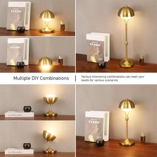 Alt view image 7 of 7 - Modern Table Lamp Cordless Portable Desk Lamp, 2700K Stepless Dimming Rechargeable Battery Operated LED Lights for Bedroom, USB-C Charging, Restaurant/Bar/Night Light/Gifts (Antique Brass)