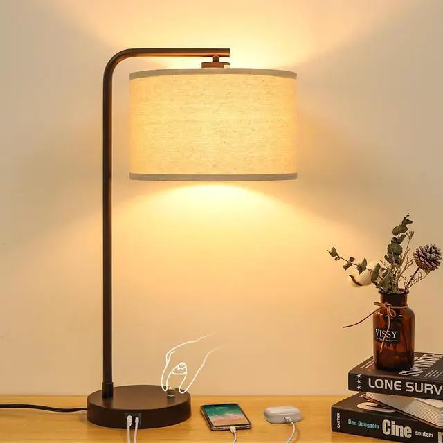 Main image of 25" Tall Table Lamp with USB C+A Ports, Fully Stepless Dimmable Modern Minimalist Bedside Nightstand Lamp, Reading Desk Lamp for Bedroom, Living Room, Study Room, Office, 9W 3000K LED Bulb Included