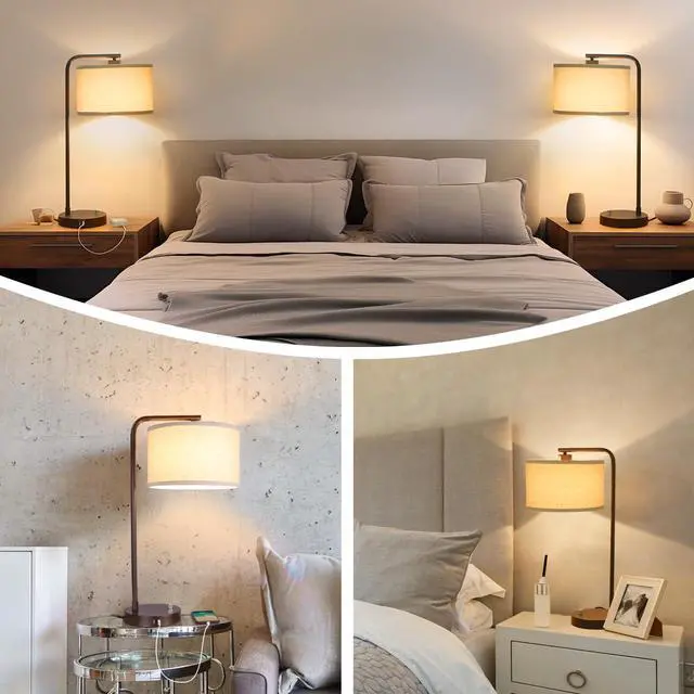 Alt view image 7 of 7 - 25" Tall Table Lamp with USB C+A Ports, Fully Stepless Dimmable Modern Minimalist Bedside Nightstand Lamp, Reading Desk Lamp for Bedroom, Living Room, Study Room, Office, 9W 3000K LED Bulb Included