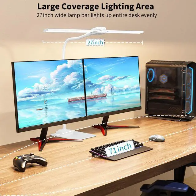 Alt view image 3 of 6 - Desk Lamp Double Light: Bright Led Desk Lights for Home Office - Eye Care Reading Table Lamps with Base - Dimmable Desktop Lighting for Computer Monitor Study Drafting