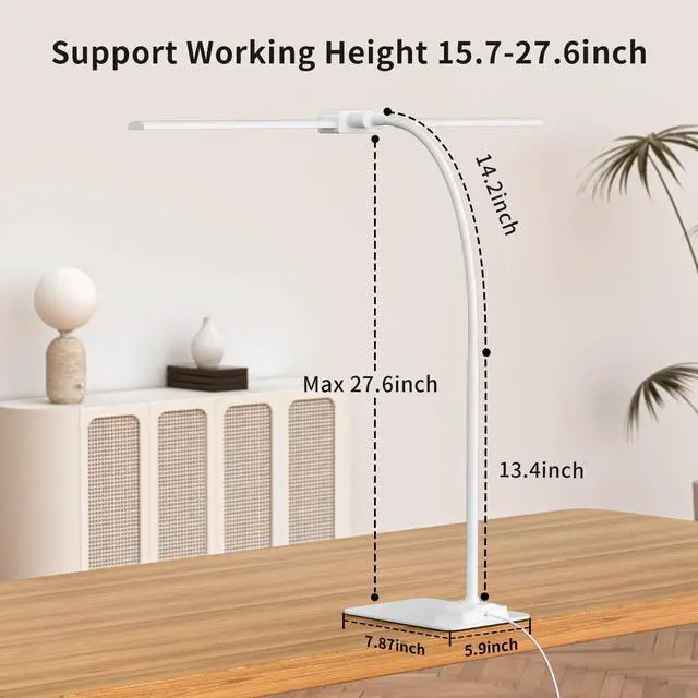Alt view image 6 of 6 - Desk Lamp Double Light: Bright Led Desk Lights for Home Office - Eye Care Reading Table Lamps with Base - Dimmable Desktop Lighting for Computer Monitor Study Drafting