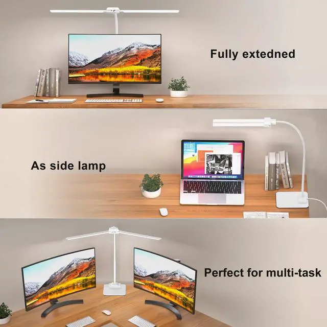 Alt view image 2 of 6 - Desk Lamp Double Light: Bright Led Desk Lights for Home Office - Eye Care Reading Table Lamps with Base - Dimmable Desktop Lighting for Computer Monitor Study Drafting