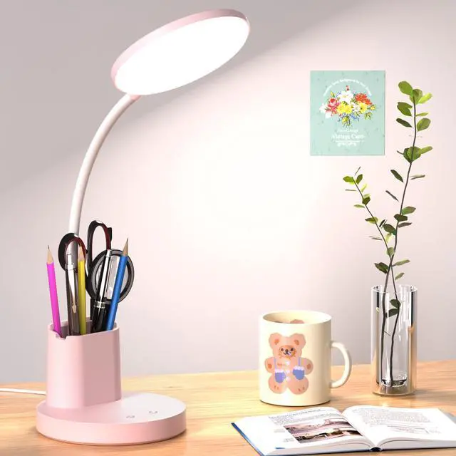 Main image of Desk Lamp, LED Desk Lamps for Home Office, Touch Table Lamp with 3 Color Modes 360° Adjustable Arm, Dimmable Desk Light with Pen Phone Holder for College Dorm, Pink