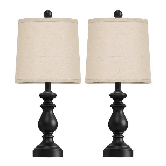 Alt view image 2 of 7 - Traditional Table Lamp Set of 2, Rustic Farmhouse Table Lamps for Living Room Bedroom, 22" Bedside Desk Lamps Vintage Nightstand Lamps with Linen Shades, Black