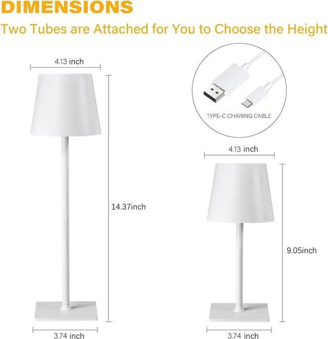 Alt view image 4 of 6 - 2 Pack Cordless Table Lamps, 3 Colors Stepless Dimming, 5000mAh Rechargeable Battery LED Desk Lamp for Bedroom/Couple Dinner/Desk/Cafe/Dining Room/Terrace