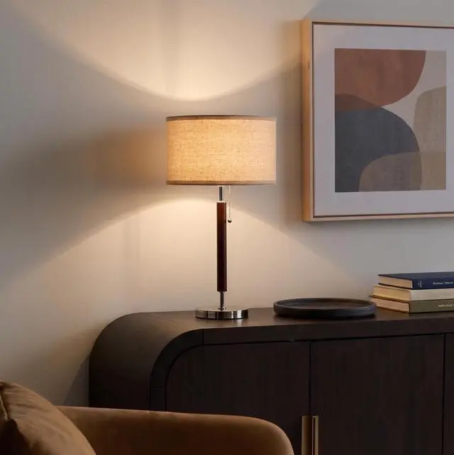 Alt view image 3 of 7 - Carter LED Bedside Lamp - Compact Table & Desk Reading Lamp for Bedroom, Living Room, Office - Modern Nightstand & Side Lamp with Soft Ambient Light - Stainless Steel & Wood Finish
