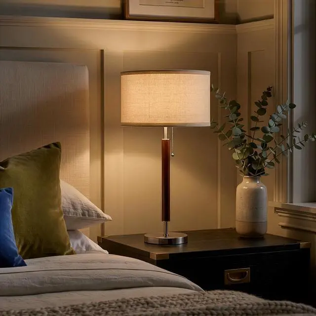Alt view image 2 of 7 - Carter LED Bedside Lamp - Compact Table & Desk Reading Lamp for Bedroom, Living Room, Office - Modern Nightstand & Side Lamp with Soft Ambient Light - Stainless Steel & Wood Finish