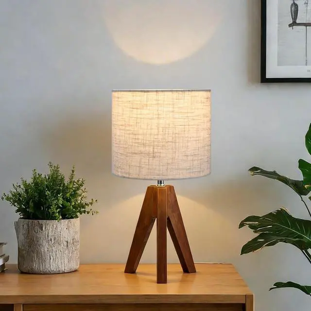 Alt view image 3 of 7 - Tripod Table Lamp, Small Bedside Night Stand Lamp with 3 Colors, Decorative Lamp for Bedroom, Nursery, Living Room (Bulb Included) (Espresso Wood)