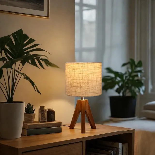 Alt view image 4 of 7 - Tripod Table Lamp, Small Bedside Night Stand Lamp with 3 Colors, Decorative Lamp for Bedroom, Nursery, Living Room (Bulb Included) (Espresso Wood)