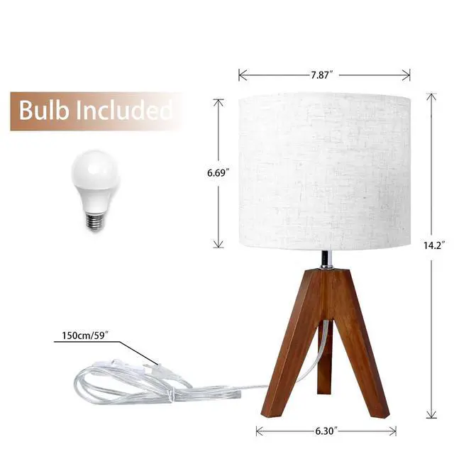 Alt view image 6 of 7 - Tripod Table Lamp, Small Bedside Night Stand Lamp with 3 Colors, Decorative Lamp for Bedroom, Nursery, Living Room (Bulb Included) (Espresso Wood)
