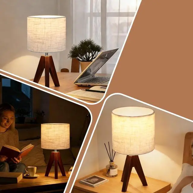 Alt view image 7 of 7 - Tripod Table Lamp, Small Bedside Night Stand Lamp with 3 Colors, Decorative Lamp for Bedroom, Nursery, Living Room (Bulb Included) (Espresso Wood)