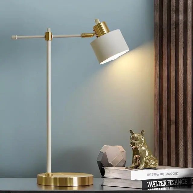 Main image of 22.2" Modern Desk Lamp, Metal Table Lamp with LED Bulb, Adjustable Reading Lamps for Living Room, Mid Century Task Lamp for Home Office, Industrial Bedside Lamps, Cream and Gold