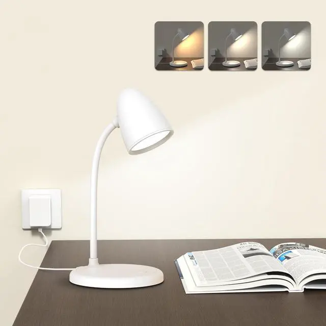 Main image of LED Desk Lamp for Home Office,3 Light Colors,Table Lamp,Dimmable Reading Light for Bedside Small Desk Lamp for College Dorm Room,Bedroom Desk Light,White