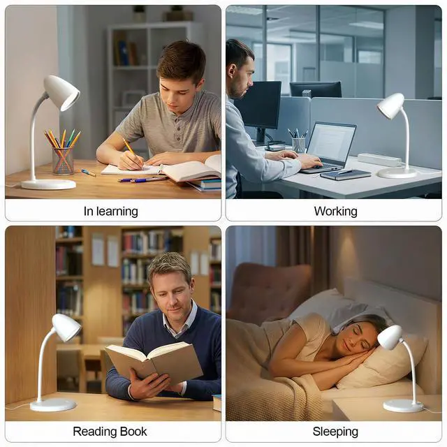 Alt view image 4 of 6 - LED Desk Lamp for Home Office,3 Light Colors,Table Lamp,Dimmable Reading Light for Bedside Small Desk Lamp for College Dorm Room,Bedroom Desk Light,White