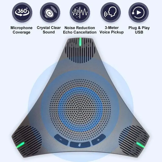 Alt view image 2 of 7 - Conference Speaker and Microphone, 360° Omnidirectional USB Speakerphone Microphone with USB Hub, Noise Reduction/Echo Cancellation Computer Microphone for 8-10 People Business Conference, Home Office