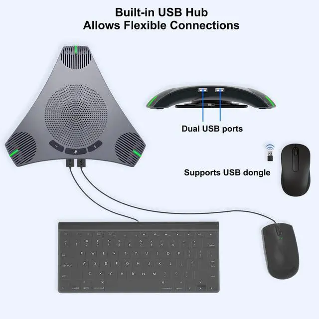 Alt view image 7 of 7 - Conference Speaker and Microphone, 360° Omnidirectional USB Speakerphone Microphone with USB Hub, Noise Reduction/Echo Cancellation Computer Microphone for 8-10 People Business Conference, Home Office
