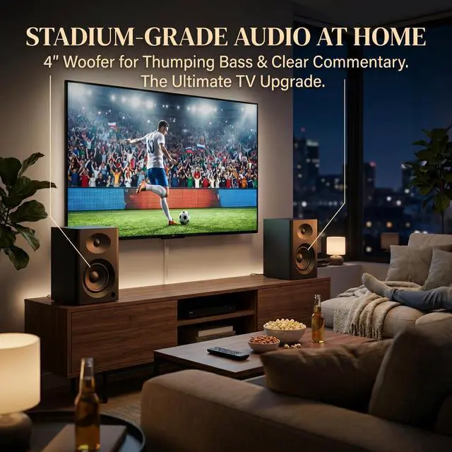 Alt view image 3 of 7 - Audio 80W Peak Bluetooth 5.3 Bookshelf Speakers, 4" Active PC Monitors