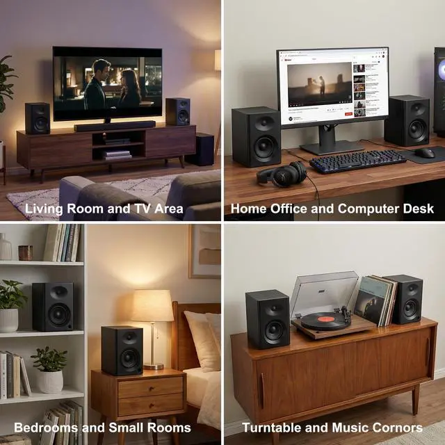 Alt view image 7 of 7 - Audio 80W Peak Bluetooth 5.3 Bookshelf Speakers, 4" Active PC Monitors