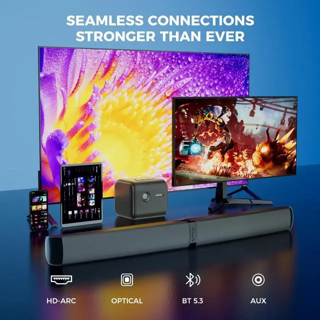 Alt view image 5 of 7 - Sound Bar, 90W Soundbar for Smart TV, Bluetooth/ARC/Optical/AUX Connect, Detachable Design with Deep Bass for TV/PC/Gaming/Projector - 2-in-1 Home Theater Audio