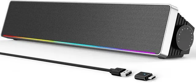 Main image of Computer Speakers for Desktop PC, HiFi Stereo PC Speakers with Volume Knob, Colorful Lights, Plug & Play Wired USB/USB-C Powered for Desktop, Computer, Laptop