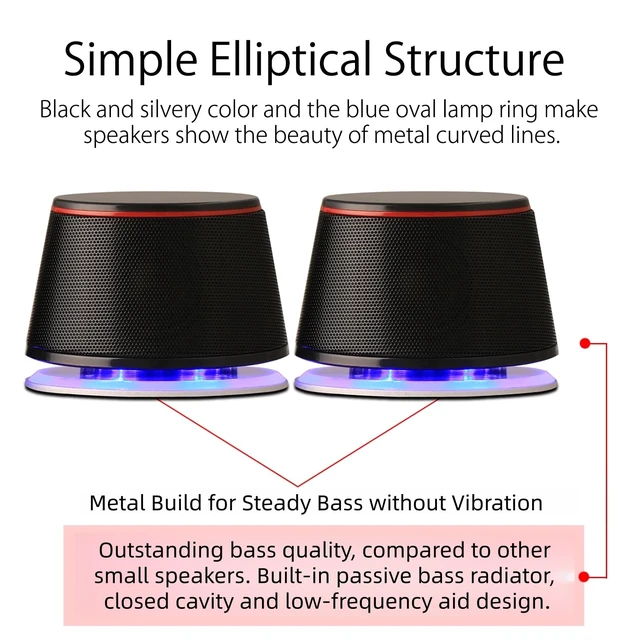 Alt view image 3 of 7 - SW102 Computer Speakers for Desktop PC Laptop, 2.0 USB Powered | Dual Passive Radiators, Punchy Bass, 3.5mm AUX for Audio, In-Line Volume Control, Plug and Play, Space-Saving (Pair, Black)