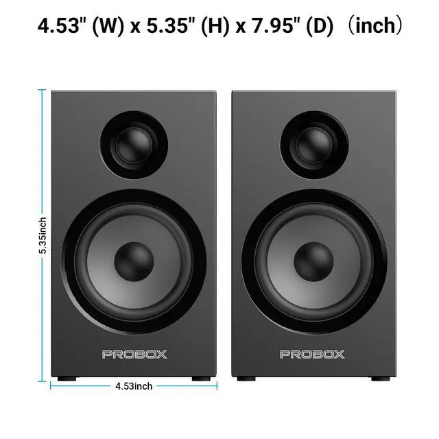 Alt view image 4 of 7 - Powered Bookshelf Speakers HiFi Computer Gaming Monitors with Bluetooth 5.3 & 24-Bit USB DAC Stereo Speaker PC Speakers 3.5" Woofer,1" Silk Dome Tweeter, Adjustable Bass/Treble BT16-Black