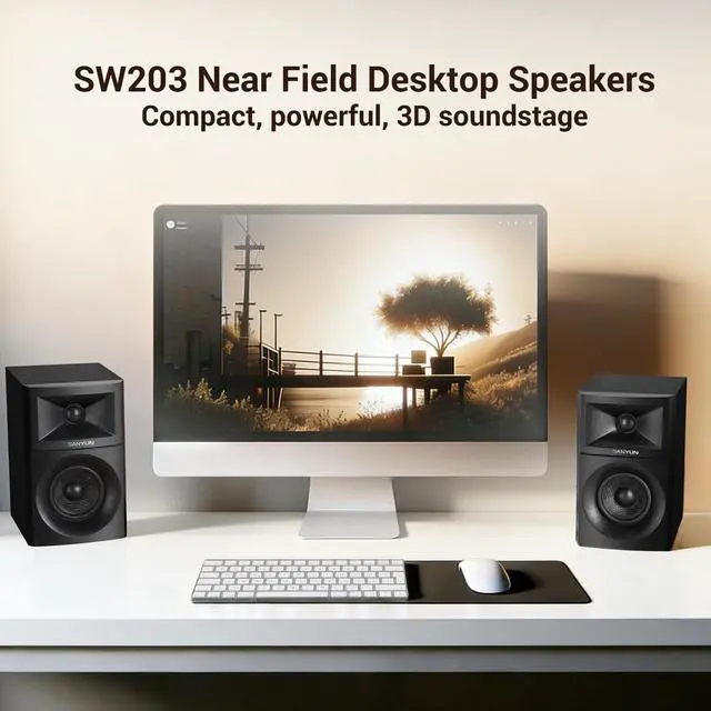 Alt view image 2 of 7 - SW203 2.0 Desktop Computer Speakers - Near-Field 3D Stereo with Vertical Imaging - 60W Triple-DSP Dual Independent Drive - 24bit USB-C DAC Bluetooth 5.4 AUX, HiFi PC Gaming (Pair, Black)