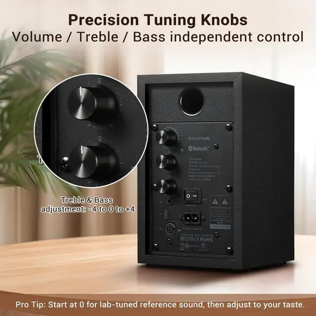 Alt view image 7 of 7 - SW203 2.0 Desktop Computer Speakers - Near-Field 3D Stereo with Vertical Imaging - 60W Triple-DSP Dual Independent Drive - 24bit USB-C DAC Bluetooth 5.4 AUX, HiFi PC Gaming (Pair, Black)