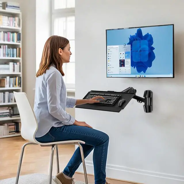 Alt view image 7 of 7 - Wall Mount Keyboard Tray- Keyboard and Mouse Stand & Monitor Mount Arm,Height Adjustable Typing Platform Holds up to 26.4 lbs,Black