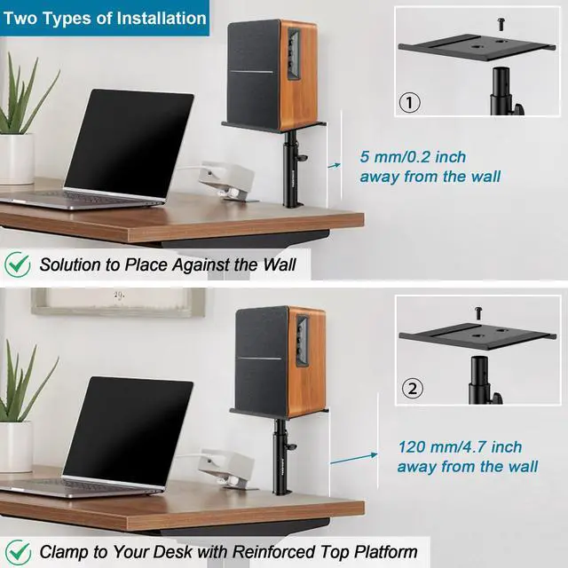Alt view image 3 of 7 - Set of 2 Studio Monitor Stands Desktop Clamp Speaker Stands Against The Wall