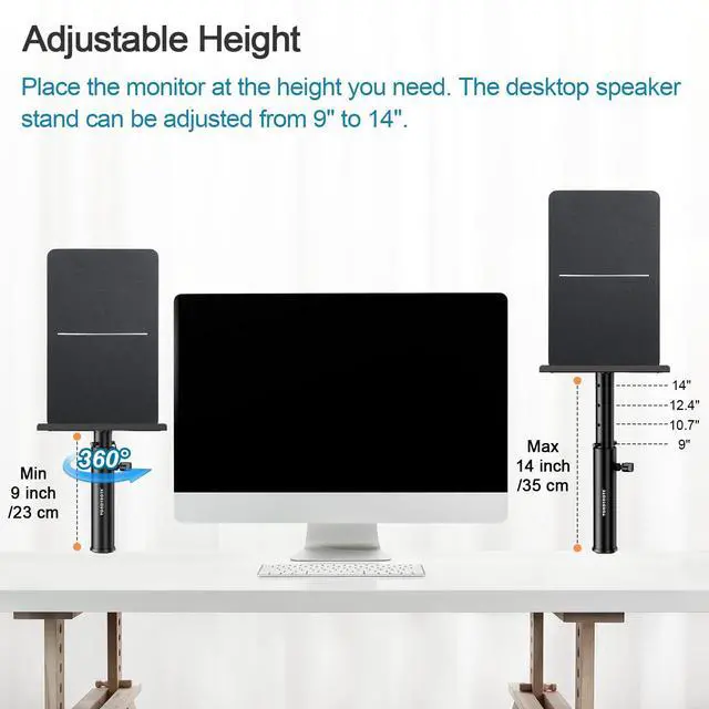 Alt view image 5 of 7 - Set of 2 Studio Monitor Stands Desktop Clamp Speaker Stands Against The Wall