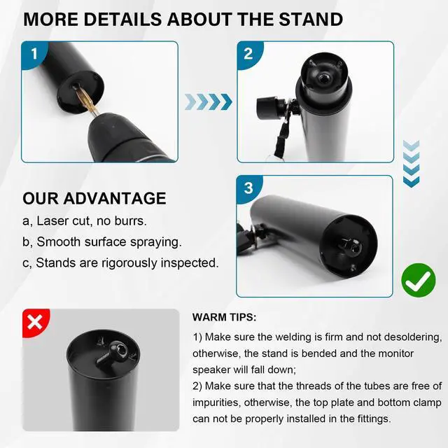 Alt view image 7 of 7 - Set of 2 Studio Monitor Stands Desktop Clamp Speaker Stands Against The Wall