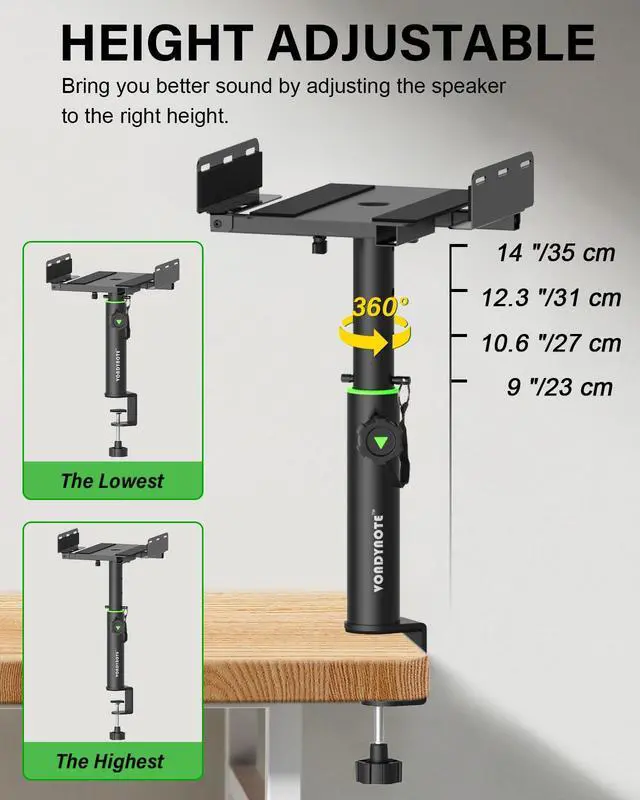 Alt view image 2 of 7 - Set of 2 Dual Side Clamping Studio Monitor Stands Short Desktop Clamp Speaker Stands Height Adjustable Extendable Top Plate Mounted by Screws