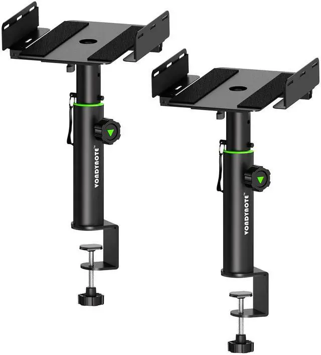 Main image of Set of 2 Dual Side Clamping Studio Monitor Stands Short Desktop Clamp Speaker Stands Height Adjustable Extendable Top Plate Mounted by Screws