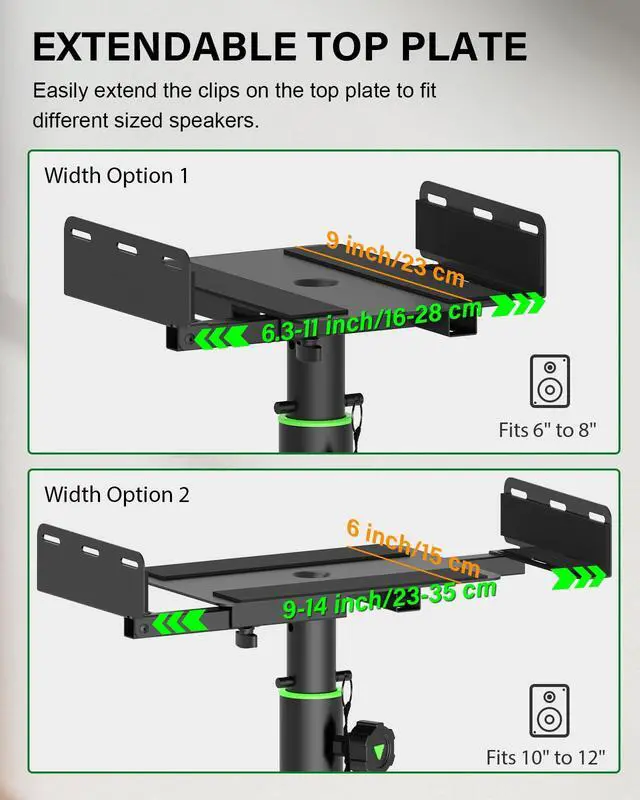 Alt view image 4 of 7 - Set of 2 Dual Side Clamping Studio Monitor Stands Short Desktop Clamp Speaker Stands Height Adjustable Extendable Top Plate Mounted by Screws