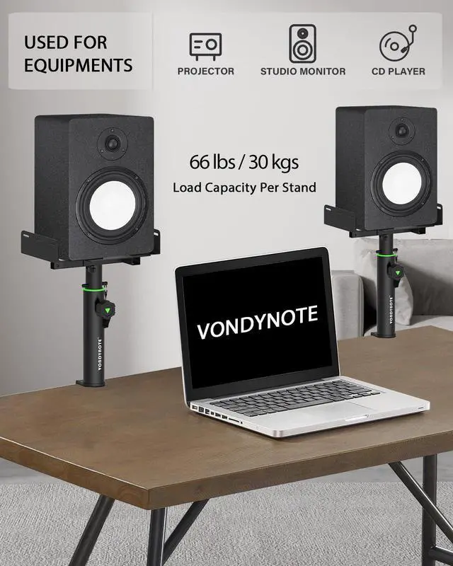 Alt view image 7 of 7 - Set of 2 Dual Side Clamping Studio Monitor Stands Short Desktop Clamp Speaker Stands Height Adjustable Extendable Top Plate Mounted by Screws