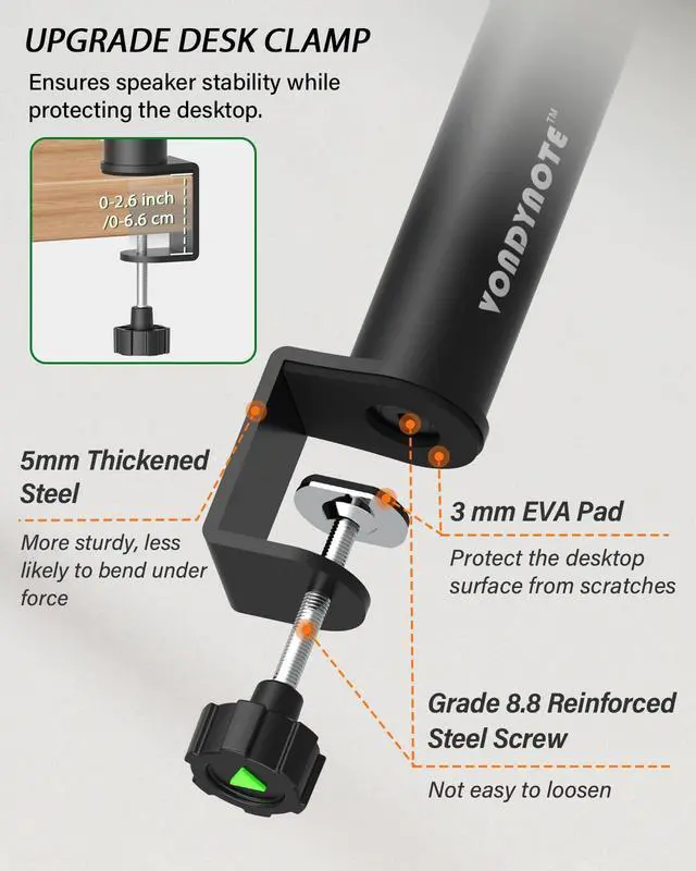 Alt view image 6 of 7 - Set of 2 Dual Side Clamping Studio Monitor Stands Short Desktop Clamp Speaker Stands Height Adjustable Extendable Top Plate Mounted by Screws