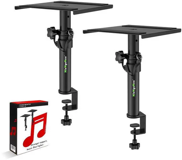 Main image of Pair of Desktop Speaker Stands Clamp-on Studio Monitor Stands Height Adjustable 9"-14" Desk Mount Speaker Riser Speaker Stands Home Audio
