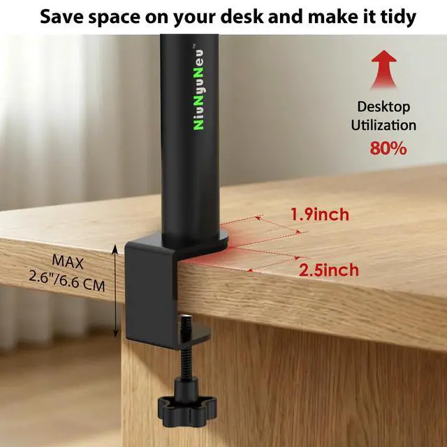 Alt view image 4 of 7 - Pair of Desktop Speaker Stands Clamp-on Studio Monitor Stands Height Adjustable 9"-14" Desk Mount Speaker Riser Speaker Stands Home Audio