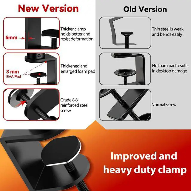 Alt view image 5 of 7 - Pair of Desktop Speaker Stands Clamp-on Studio Monitor Stands Height Adjustable 9"-14" Desk Mount Speaker Riser Speaker Stands Home Audio