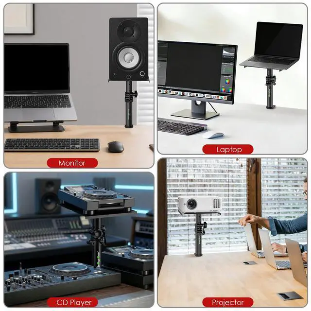 Alt view image 6 of 7 - Pair of Desktop Speaker Stands Clamp-on Studio Monitor Stands Height Adjustable 9"-14" Desk Mount Speaker Riser Speaker Stands Home Audio