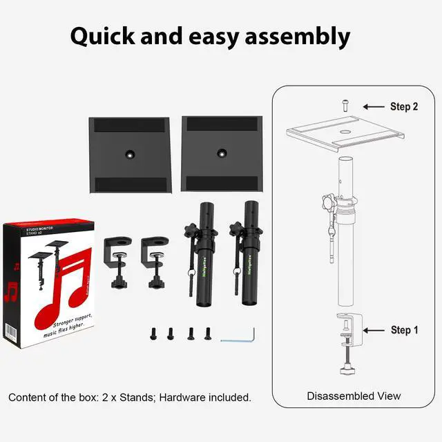 Alt view image 7 of 7 - Pair of Desktop Speaker Stands Clamp-on Studio Monitor Stands Height Adjustable 9"-14" Desk Mount Speaker Riser Speaker Stands Home Audio