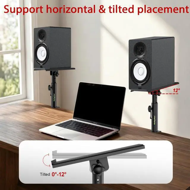 Alt view image 3 of 7 - Studio Monitor Stands Tilt Clamp-on Desktop Speaker Stand 10.4"-15.4" Height Adjustable 12° Tilt Home Audio, Set of 2