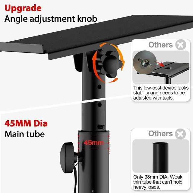 Alt view image 5 of 7 - Studio Monitor Stands Tilt Clamp-on Desktop Speaker Stand 10.4"-15.4" Height Adjustable 12° Tilt Home Audio, Set of 2