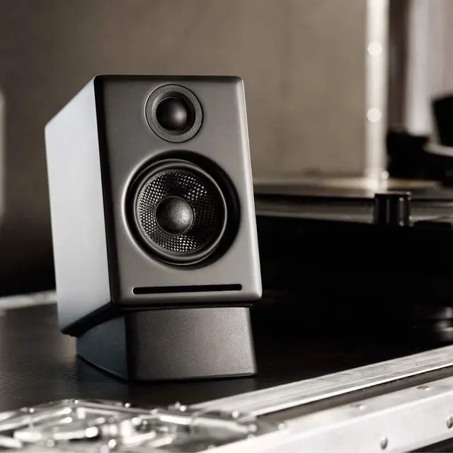 Alt view image 3 of 7 - Angled Desktop Speaker Stands Isolation Speaker Stands for Computer Speakers and Bookshelf Speakers - Black